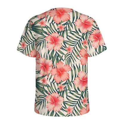 Exotic Tropical Hibiscus Pattern Print Men's Sports T-Shirt