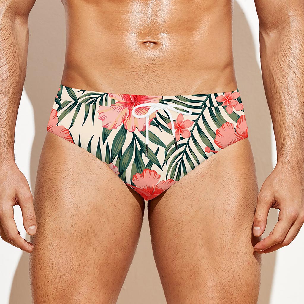 Exotic Tropical Hibiscus Pattern Print Men's Swim Briefs