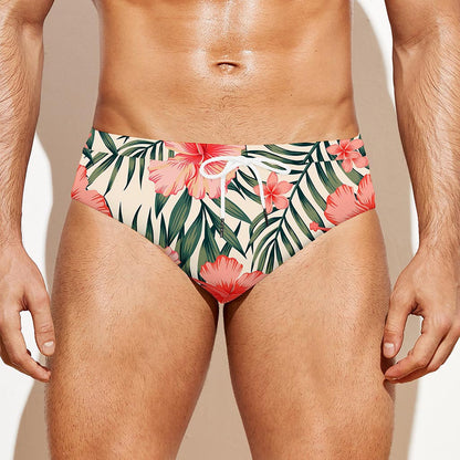 Exotic Tropical Hibiscus Pattern Print Men's Swim Briefs