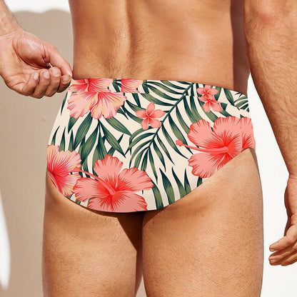 Exotic Tropical Hibiscus Pattern Print Men's Swim Briefs