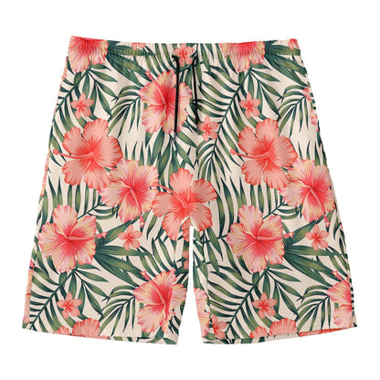 Exotic Tropical Hibiscus Pattern Print Men's Swim Trunks