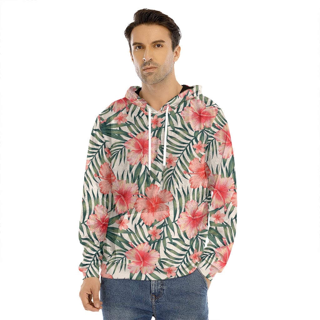 Exotic Tropical Hibiscus Pattern Print Men's Velvet Pullover Hoodie