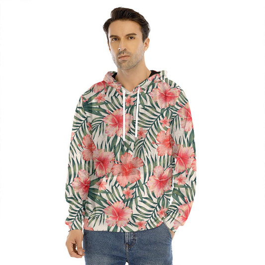 Exotic Tropical Hibiscus Pattern Print Men's Velvet Pullover Hoodie