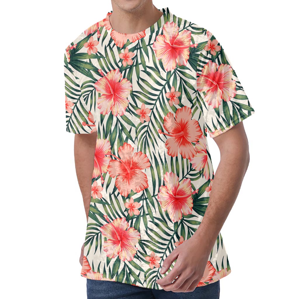 Exotic Tropical Hibiscus Pattern Print Men's Velvet T-Shirt