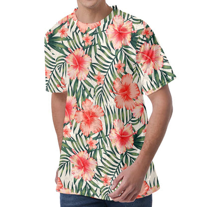 Exotic Tropical Hibiscus Pattern Print Men's Velvet T-Shirt