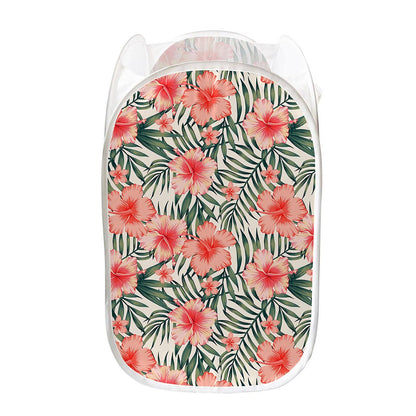 Exotic Tropical Hibiscus Pattern Print Mesh Laundry Hamper