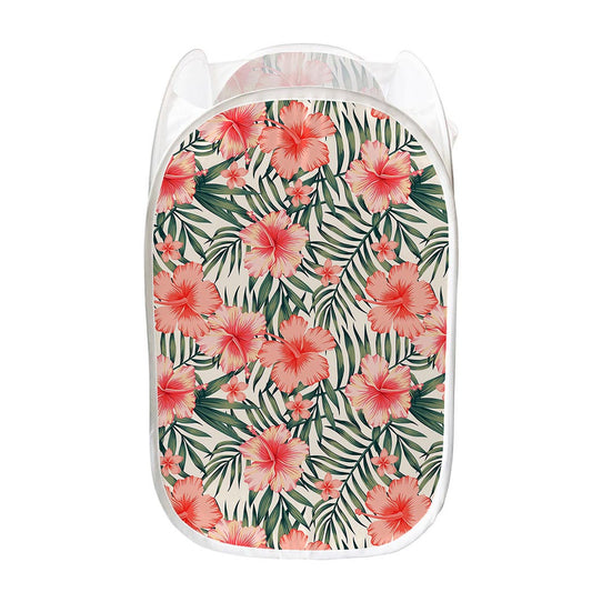 Exotic Tropical Hibiscus Pattern Print Mesh Laundry Hamper