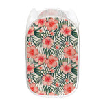 Exotic Tropical Hibiscus Pattern Print Mesh Laundry Hamper