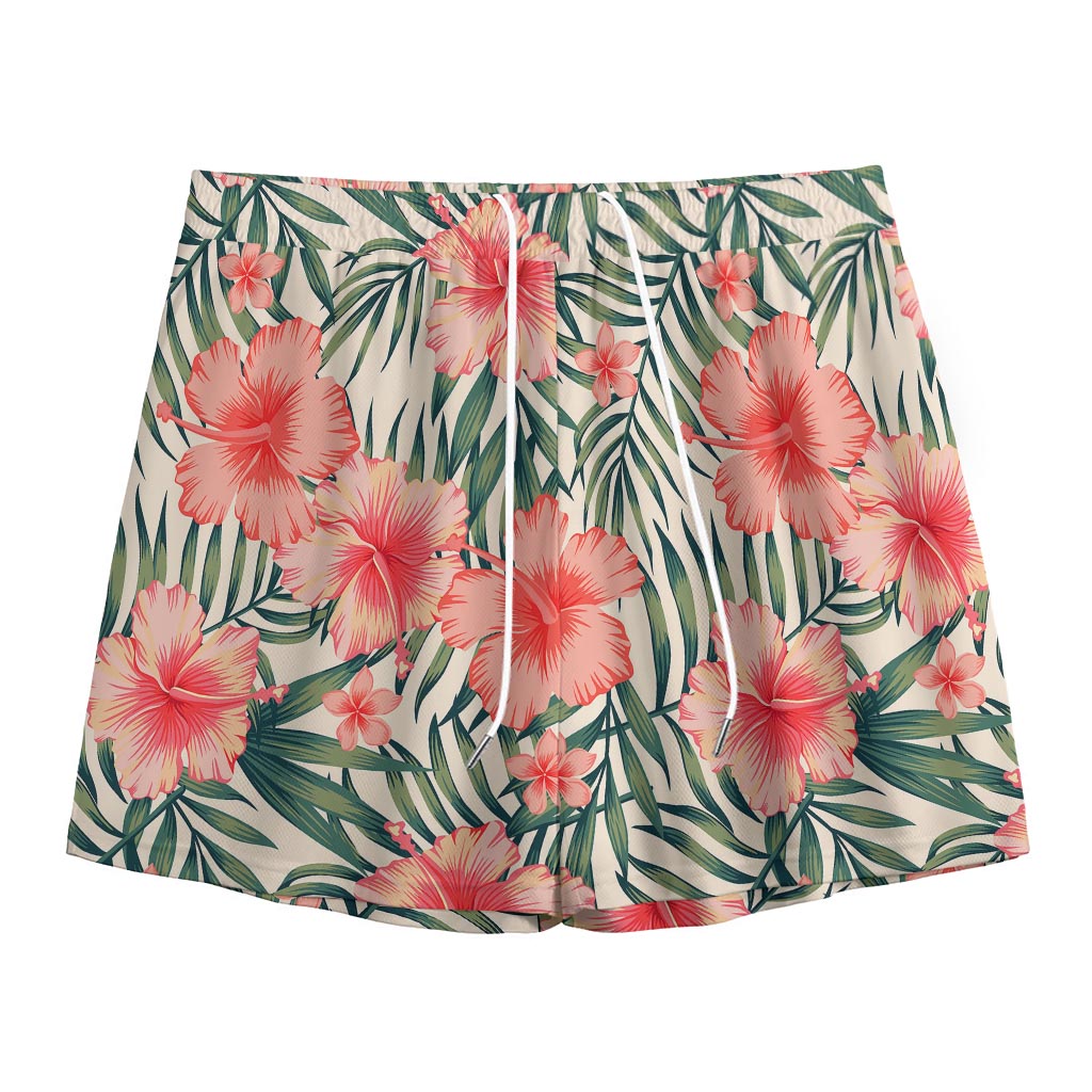 Exotic Tropical Hibiscus Pattern Print Mesh Shorts