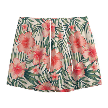 Exotic Tropical Hibiscus Pattern Print Mesh Shorts