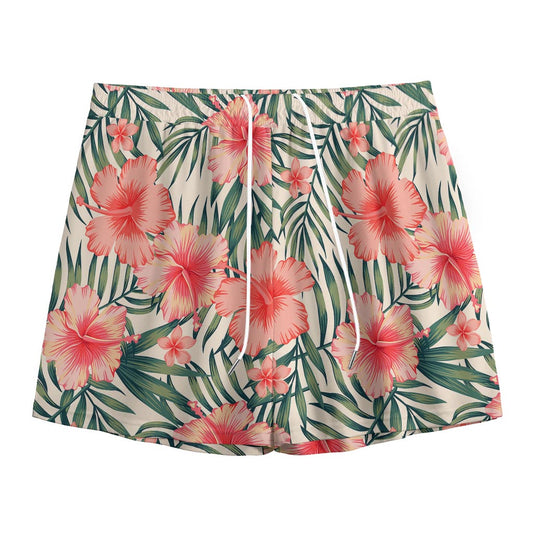 Exotic Tropical Hibiscus Pattern Print Mesh Shorts