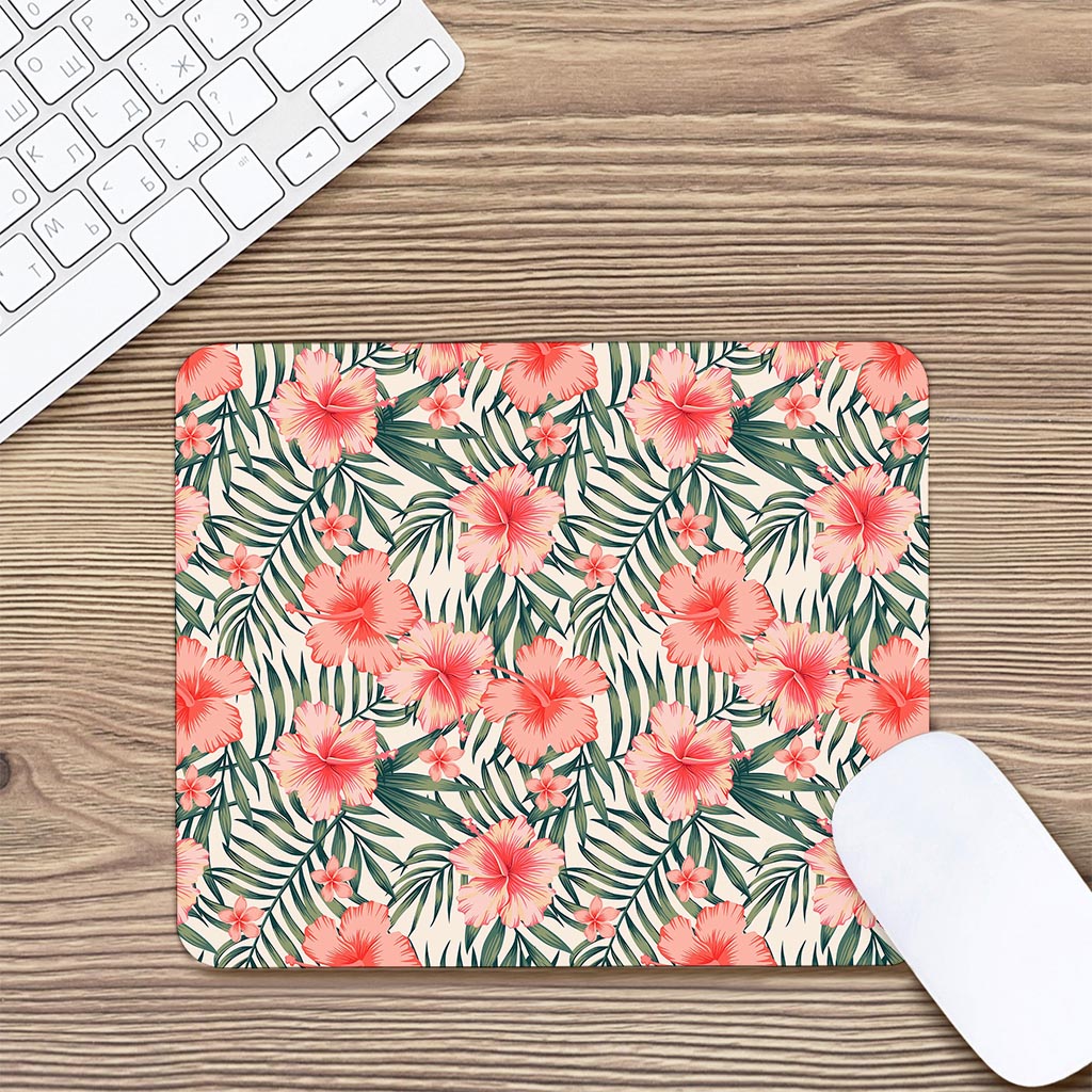 Exotic Tropical Hibiscus Pattern Print Mouse Pad