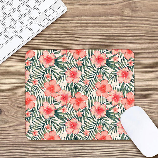 Exotic Tropical Hibiscus Pattern Print Mouse Pad