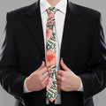Exotic Tropical Hibiscus Pattern Print Necktie