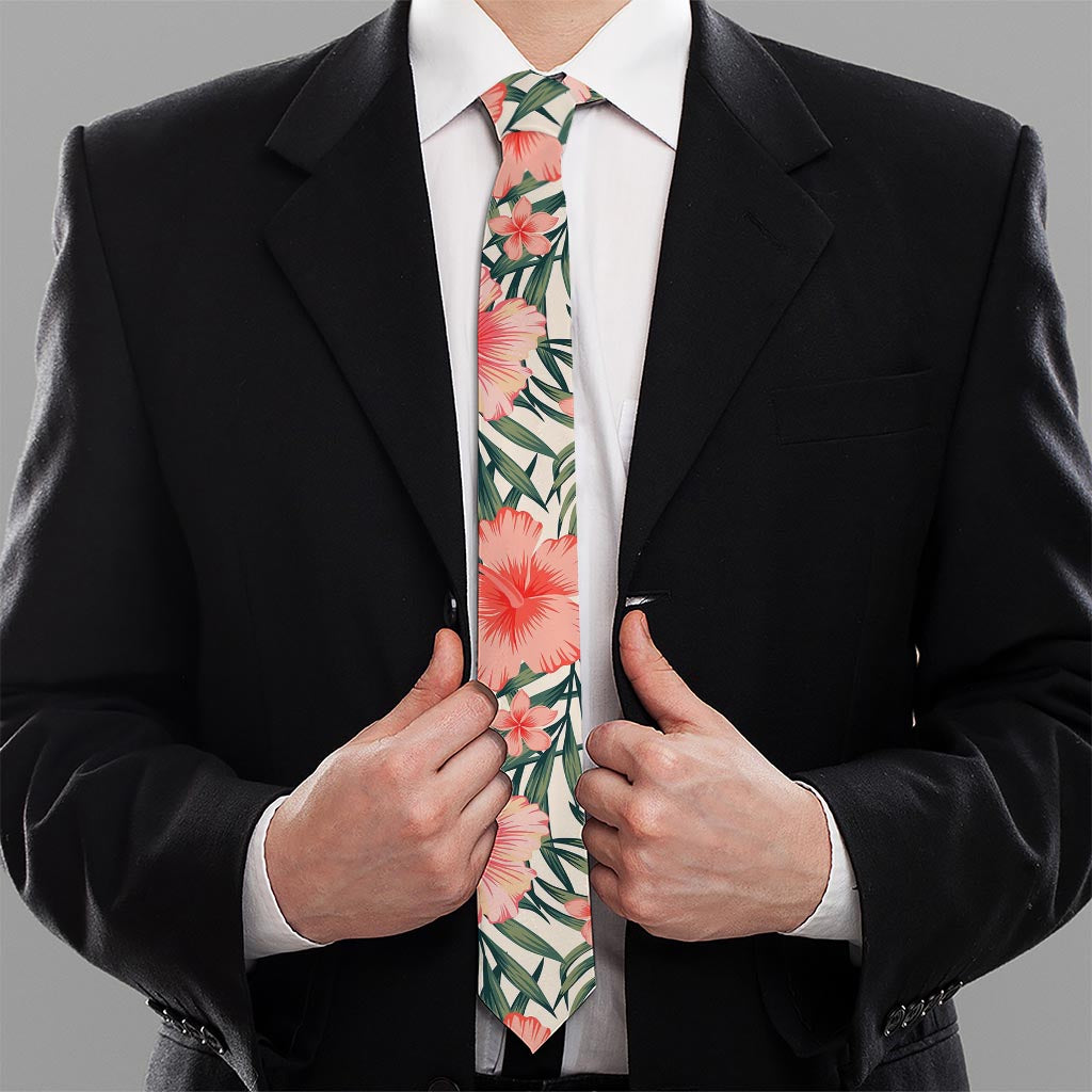 Exotic Tropical Hibiscus Pattern Print Necktie