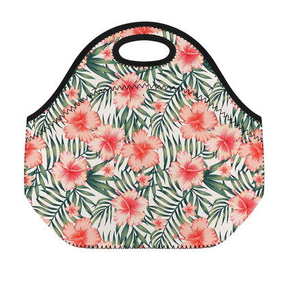 Exotic Tropical Hibiscus Pattern Print Neoprene Lunch Bag