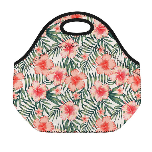 Exotic Tropical Hibiscus Pattern Print Neoprene Lunch Bag