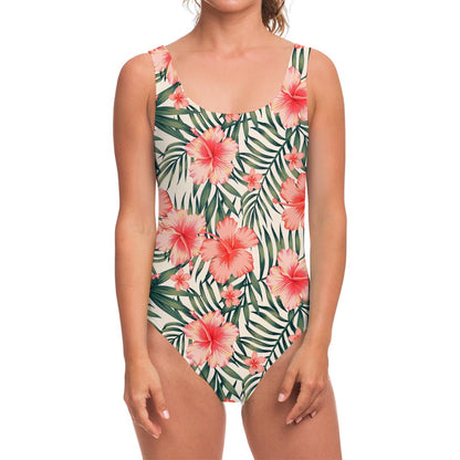 Exotic Tropical Hibiscus Pattern Print One Piece Swimsuit