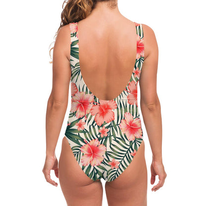 Exotic Tropical Hibiscus Pattern Print One Piece Swimsuit