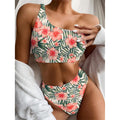 Exotic Tropical Hibiscus Pattern Print One Shoulder Bikini Set