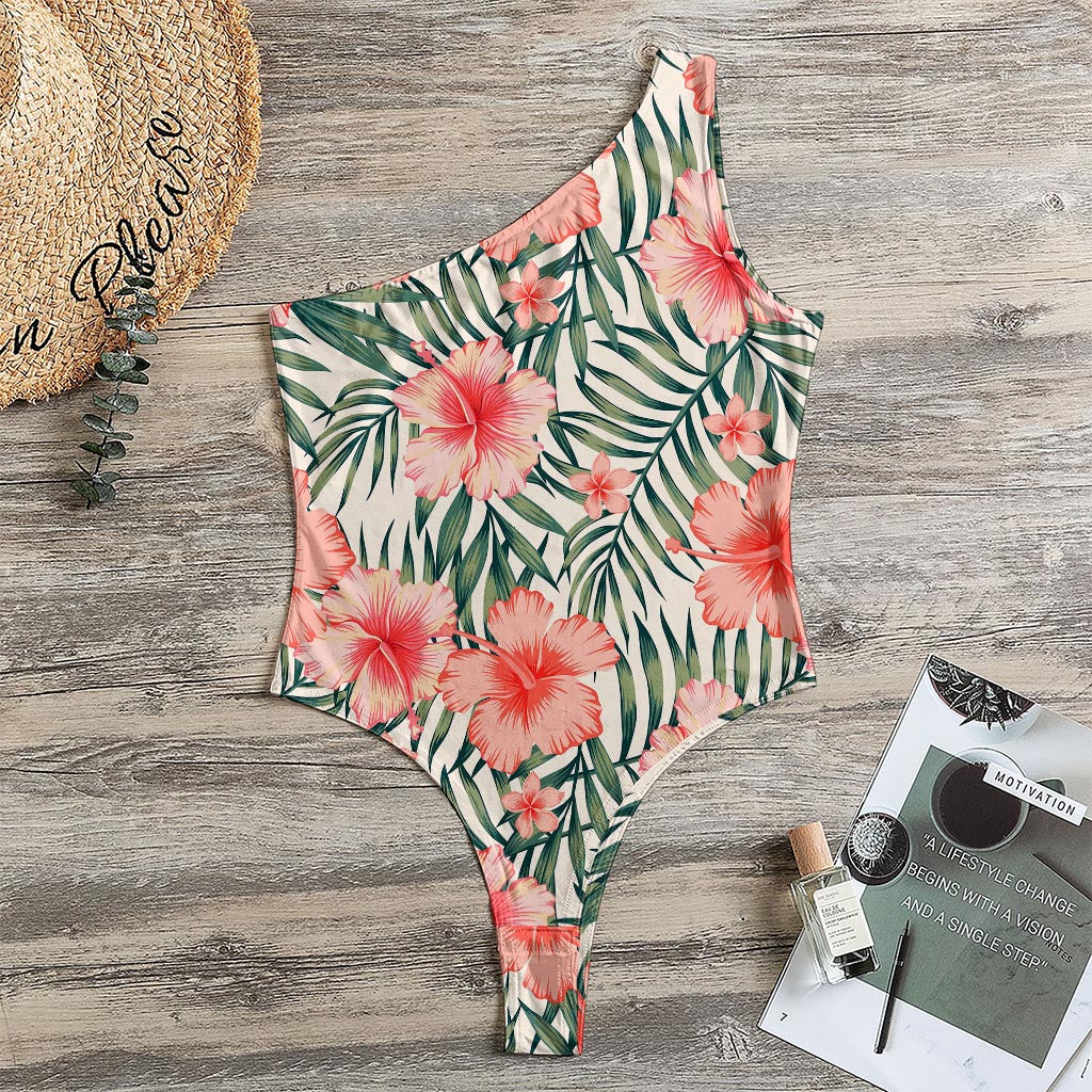 Exotic Tropical Hibiscus Pattern Print One Shoulder Bodysuit