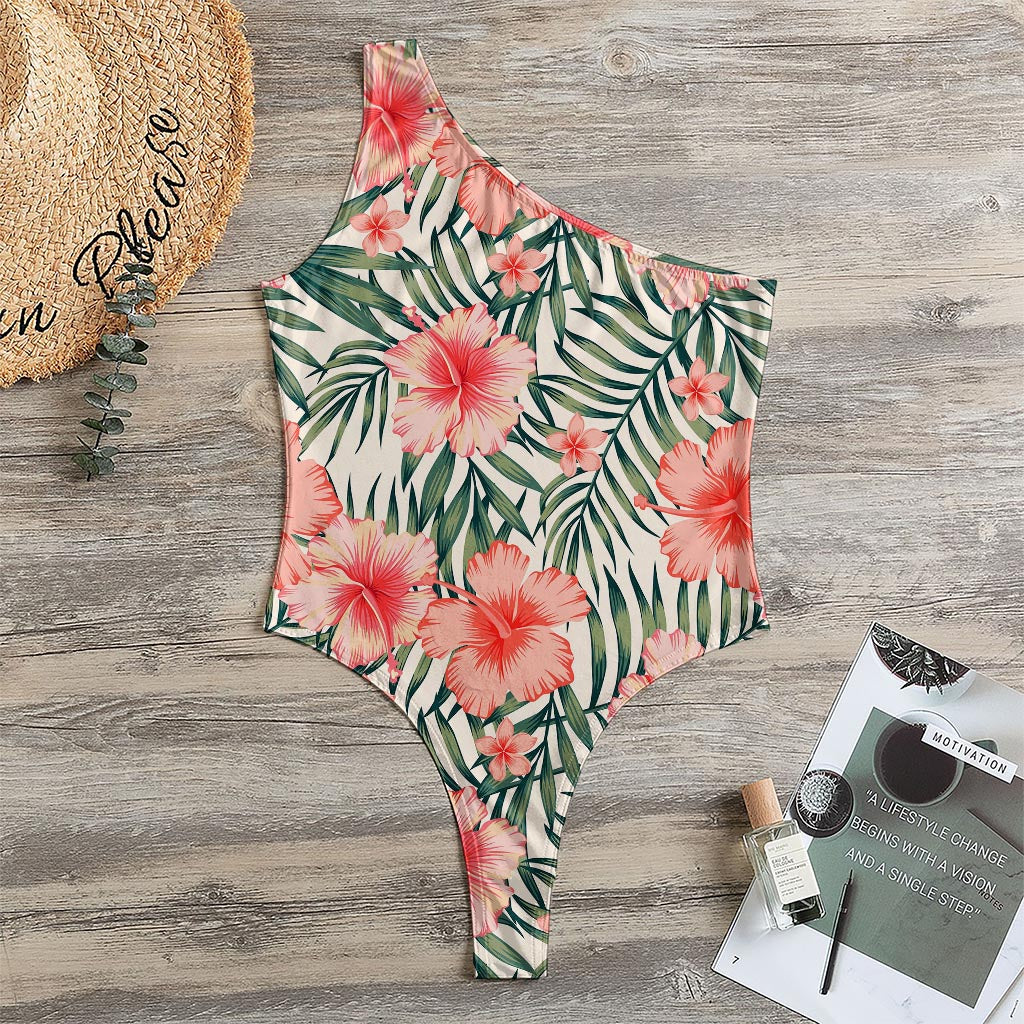 Exotic Tropical Hibiscus Pattern Print One Shoulder Bodysuit