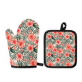 Exotic Tropical Hibiscus Pattern Print Oven Mitt And Pot Holder Set