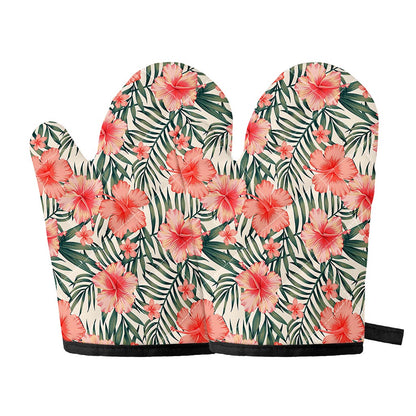 Exotic Tropical Hibiscus Pattern Print Oven Mitts
