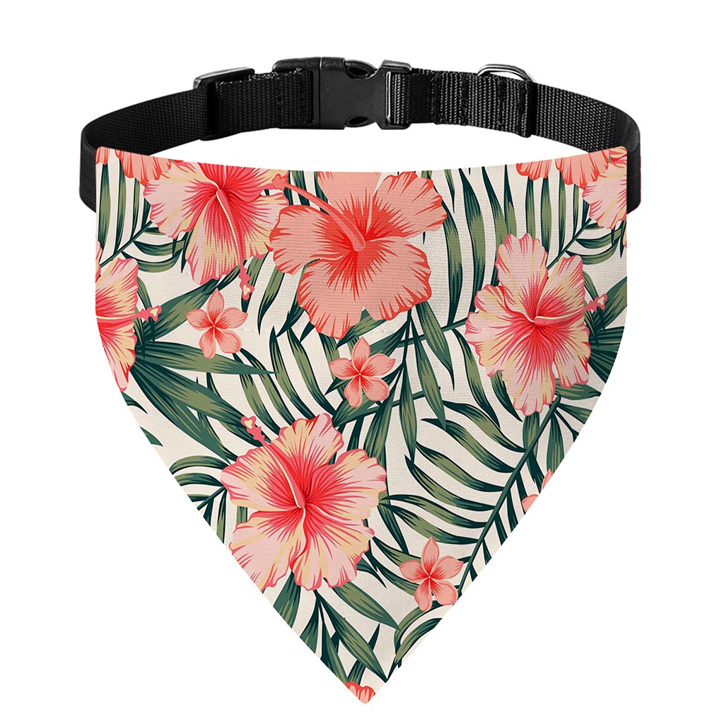 Exotic Tropical Hibiscus Pattern Print Over The Collar Dog Bandana