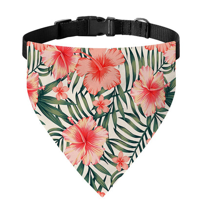 Exotic Tropical Hibiscus Pattern Print Over The Collar Dog Bandana