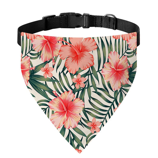 Exotic Tropical Hibiscus Pattern Print Over The Collar Dog Bandana