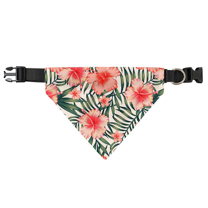Exotic Tropical Hibiscus Pattern Print Over The Collar Dog Bandana