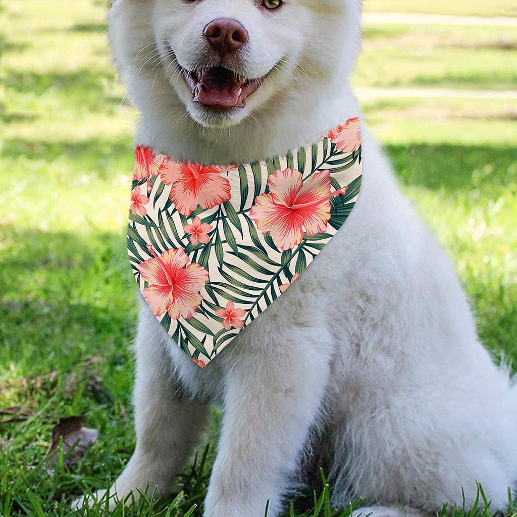 Exotic Tropical Hibiscus Pattern Print Over The Collar Dog Bandana