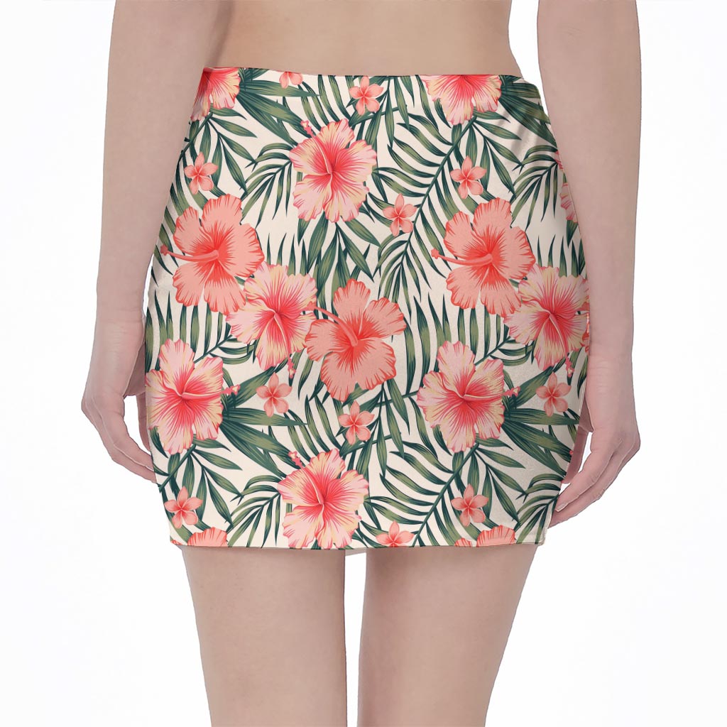Exotic Tropical Hibiscus Pattern Print Pencil Mini Skirt