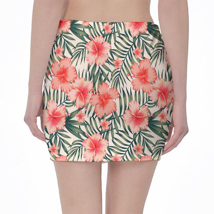 Exotic Tropical Hibiscus Pattern Print Pencil Mini Skirt