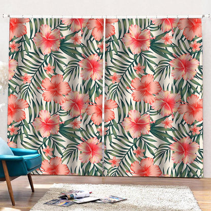 Exotic Tropical Hibiscus Pattern Print Pencil Pleat Curtains