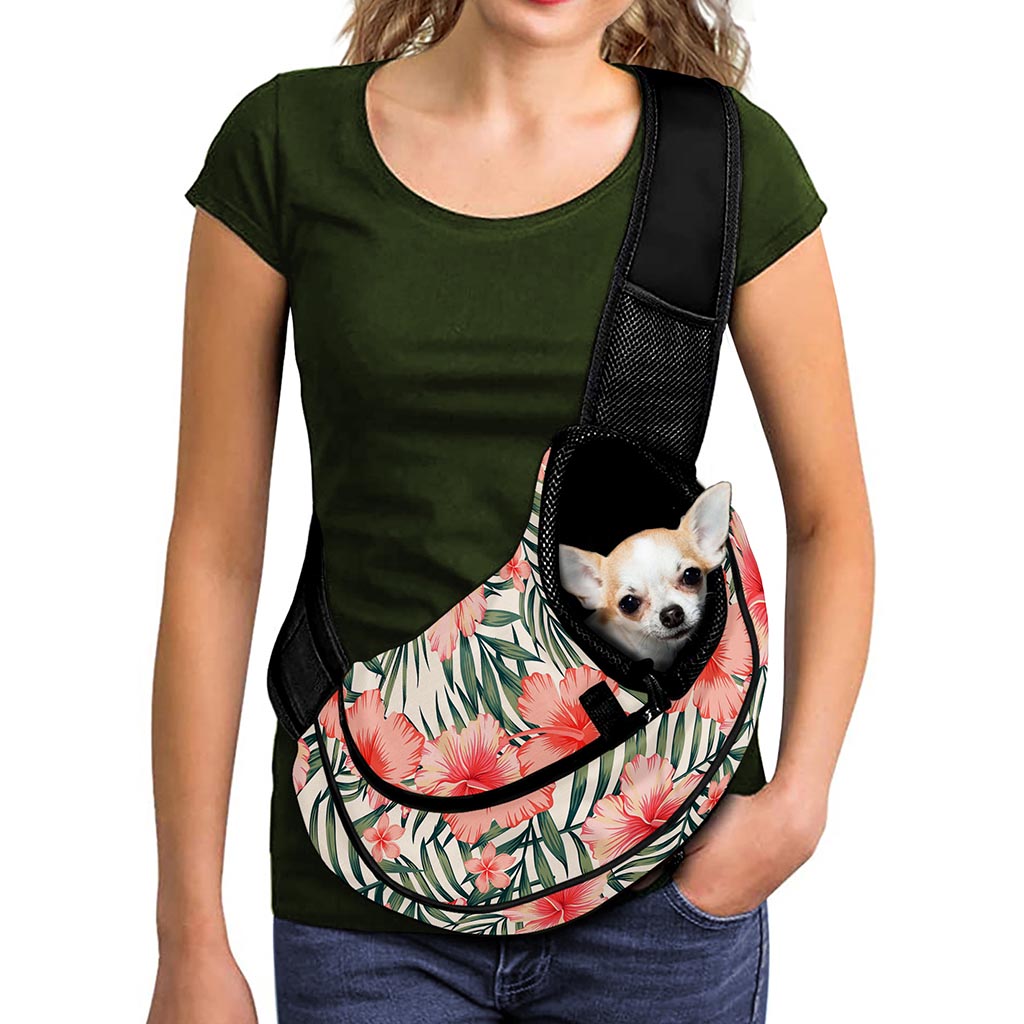 Exotic Tropical Hibiscus Pattern Print Pet Sling Carrier