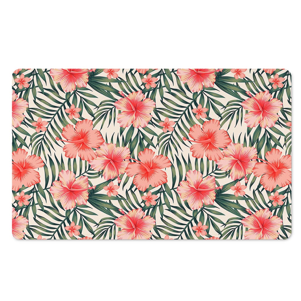 Exotic Tropical Hibiscus Pattern Print Polyester Doormat