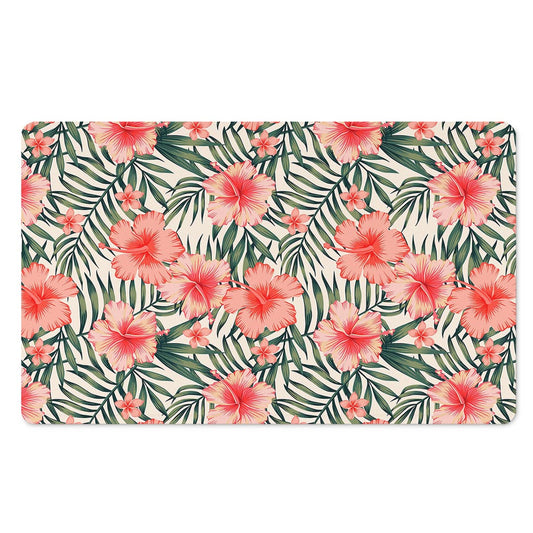 Exotic Tropical Hibiscus Pattern Print Polyester Doormat