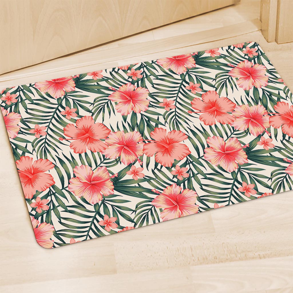 Exotic Tropical Hibiscus Pattern Print Polyester Doormat
