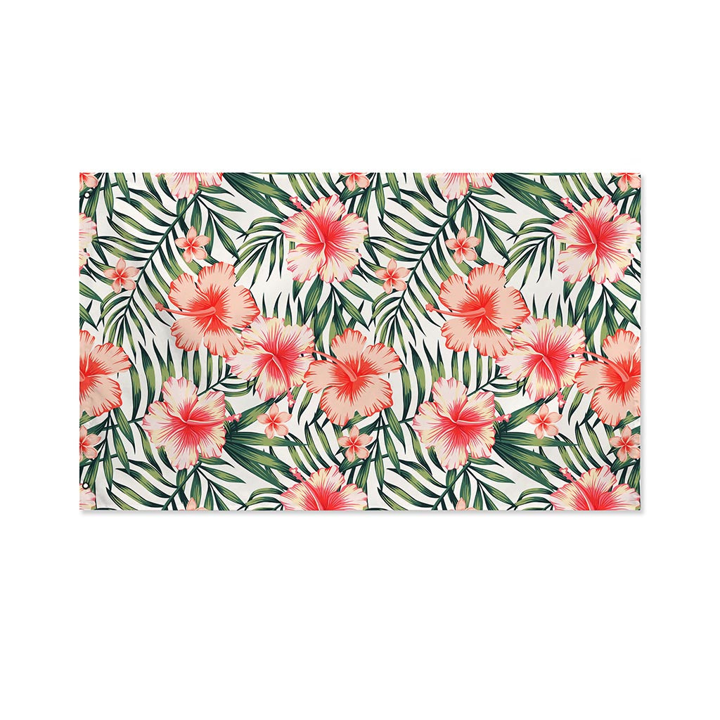 Exotic Tropical Hibiscus Pattern Print Polyester Flag