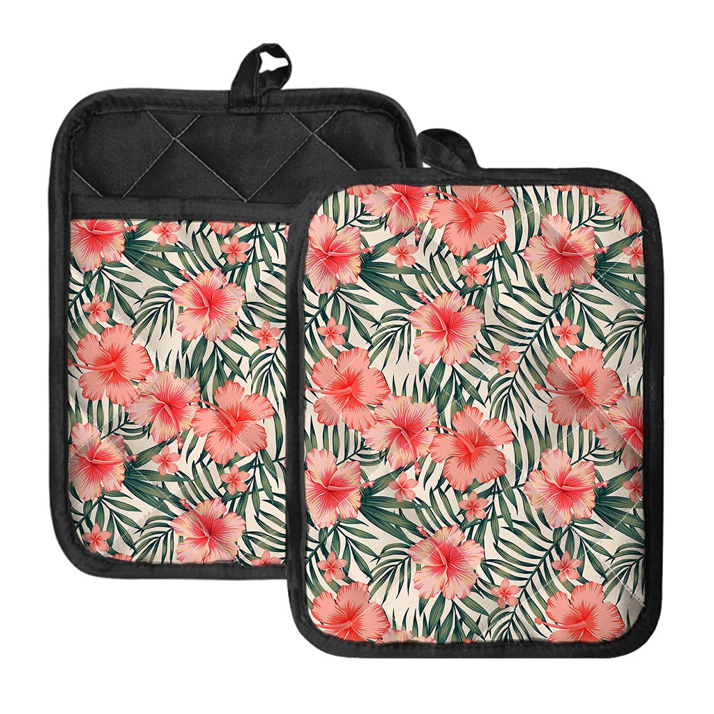 Exotic Tropical Hibiscus Pattern Print Pot Holders With Pocket