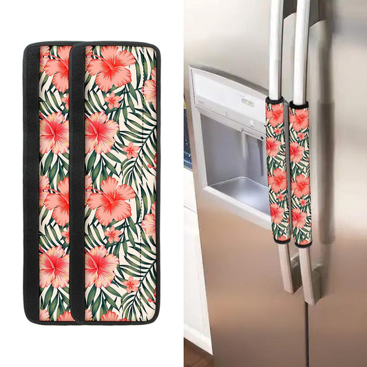 Exotic Tropical Hibiscus Pattern Print Refrigerator Handle Covers