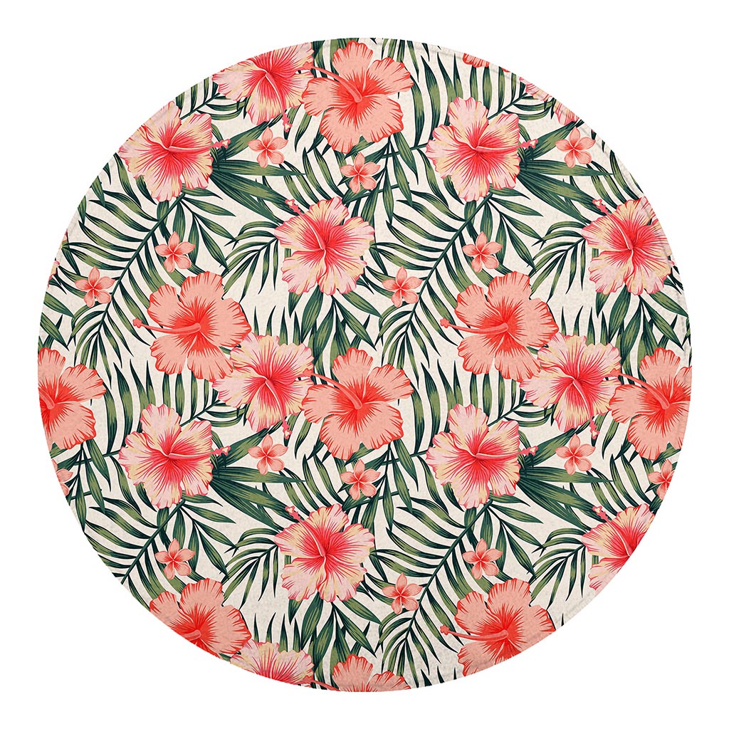 Exotic Tropical Hibiscus Pattern Print Round Blanket