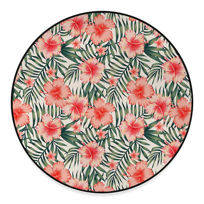 Exotic Tropical Hibiscus Pattern Print Round Floor Mat
