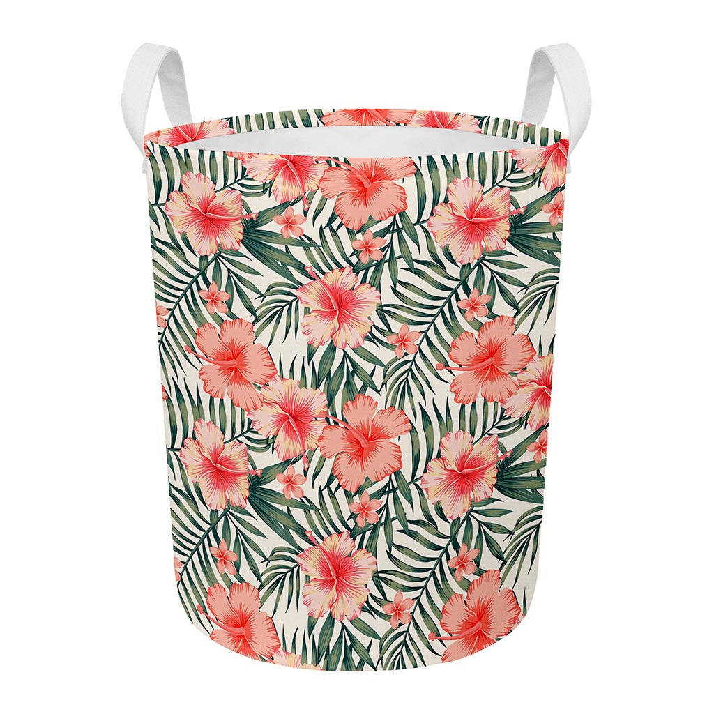 Exotic Tropical Hibiscus Pattern Print Round Laundry Basket