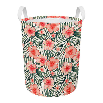 Exotic Tropical Hibiscus Pattern Print Round Laundry Basket