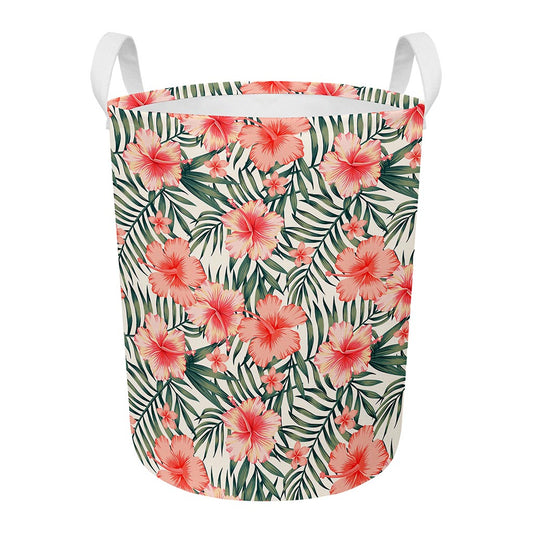 Exotic Tropical Hibiscus Pattern Print Round Laundry Basket