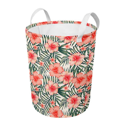 Exotic Tropical Hibiscus Pattern Print Round Laundry Basket