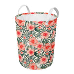 Exotic Tropical Hibiscus Pattern Print Round Laundry Basket